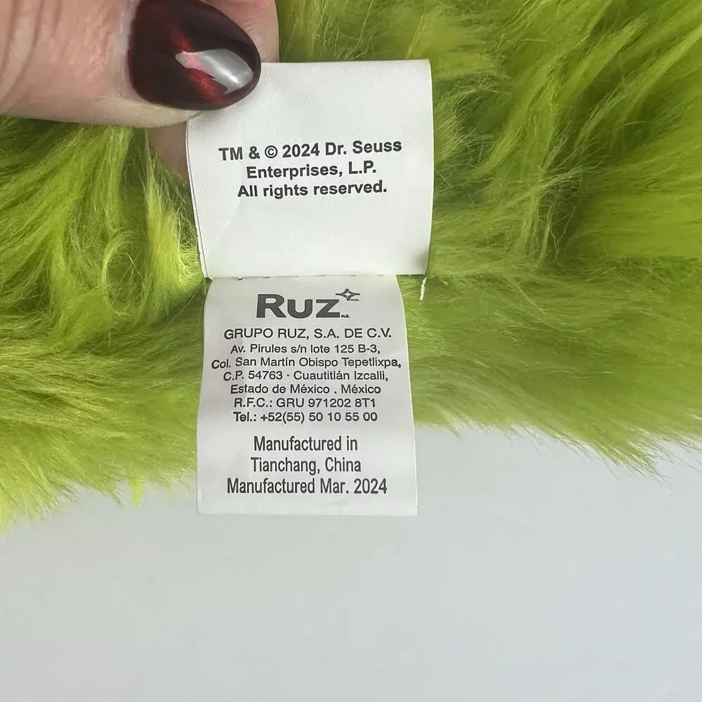 The Grinch Dr. Seuss Throw Pillow Green Faux Fur Face Holiday Christmas Ruz